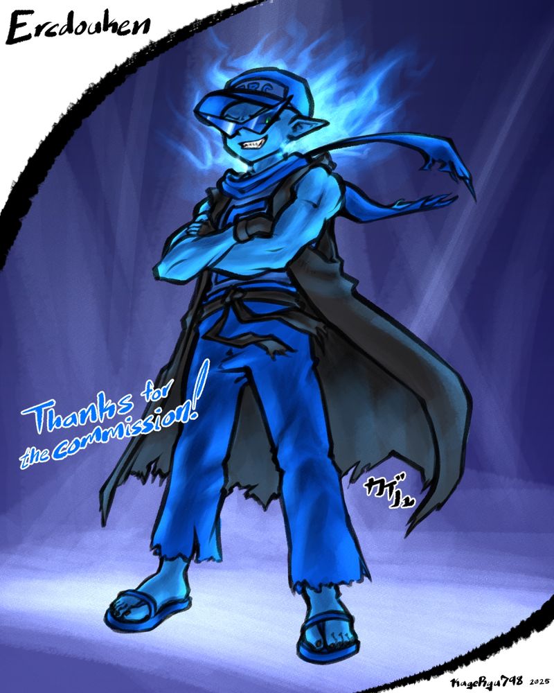 Rough colored full-body of Ercdouken, the OC of the client.

Text:
Ercdouken
Thanks for the commission!
KageRyu798 2025