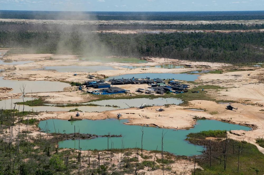 An aerial view of a deforested area of the Amazon jungle caused by illegal mining activities in the river basin of the Madre de Dios region in southeast Peru, from May 2019.
Cris Bouroncle/AFP via Getty Images