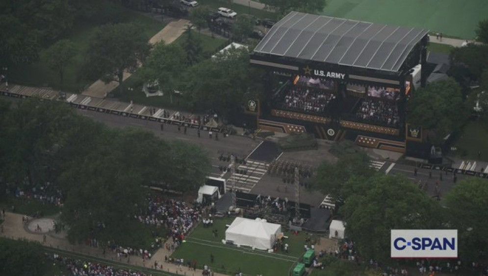A screenshot of an overhead view on CSPAN showing almost no one showed up for Trump's stupid parade.