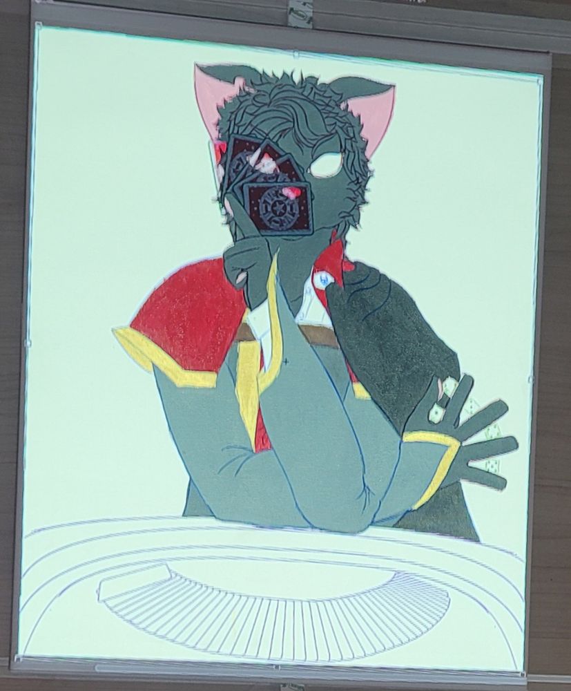 The digital version of the anthro feline's (Felix I should just say it's Felix) art projected onto a canvas.