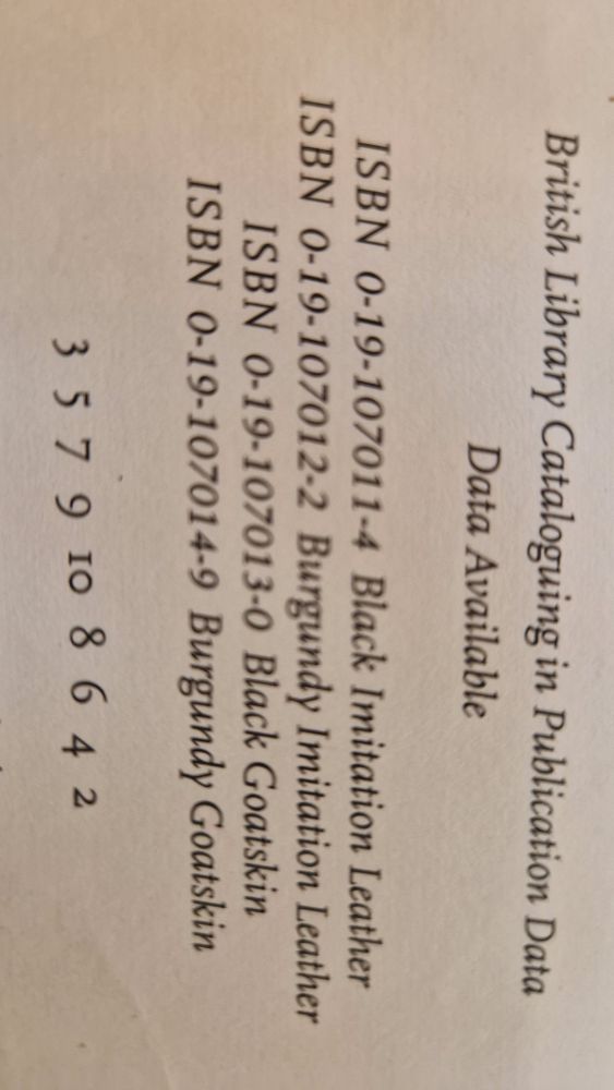 British Library Cataloguing in Publication Data
Data Available

ISBN 0-19-107011-4 Black Imitation Leather
ISBN 0-19-107012-2 Burgundy Imitation Leather
ISBN 0-19-107013-0 Black Goatskin
ISBN 0-19-107014-9 Burgundy Goatskin

3579 10 8 4 6 2

