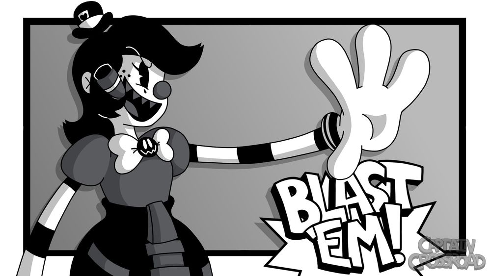 Bittles Bombardier, a rubberhose mob boss vtuber, striking a commanding pose and giving an explosive order.