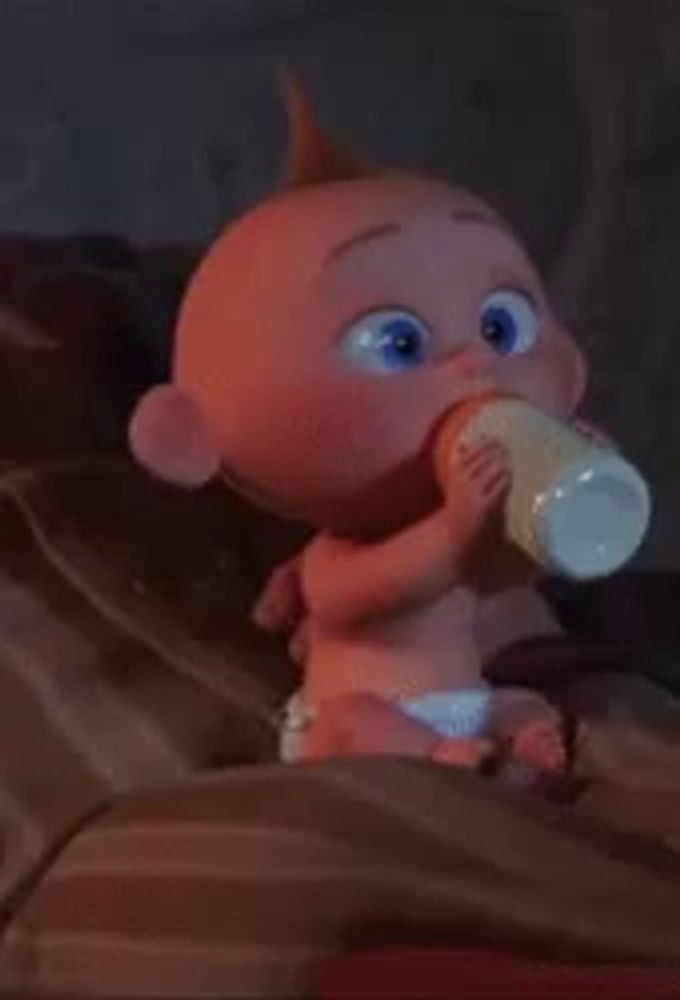 a baby jack jack from the movie the incredibles is holding a bottle