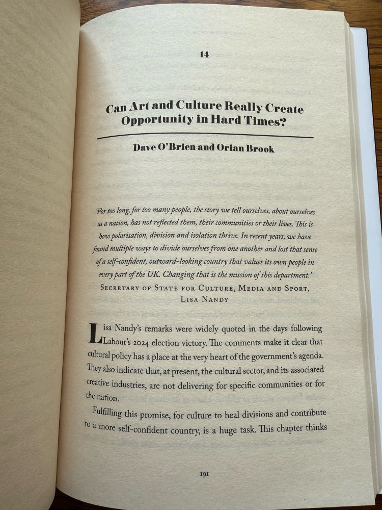 The first page of Orian Brook and Dave O’Brien’s essay on the cultural policy challenges for Labour 