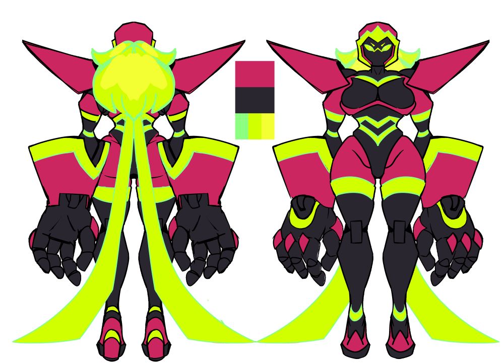 Main Abutilon Reference Sheet. Includes Shoulder pads, big gloves, and glow hair.