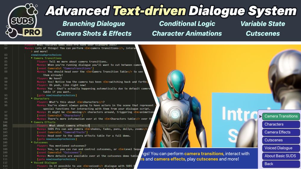 Header image for SUDS Pro: "Advanced Text-driven Dialogue System"