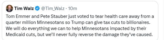 Walz tweet on BBB