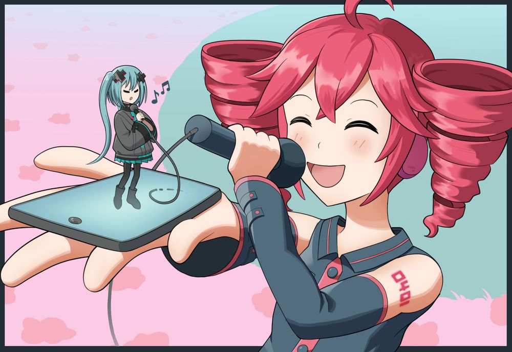 My drawing of the Miku from the Miku movie singing with Teto