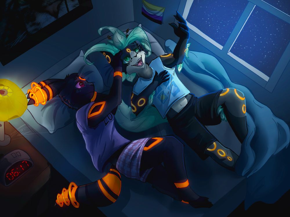 Large illustration of mine and my girlfriend's Pokemon sonas