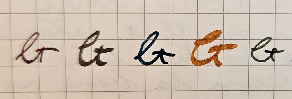 Photo of five different handwritten ampersands.