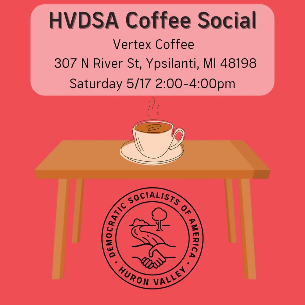 HVDSA coffee social on Saturday, March 17th, 2-4pm at Vertex Ypsi! (307 N River St, Ypsilanti, MI 48198)
