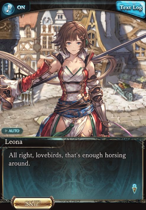 Screenshot of Leona responding to their back and forth and interrupting saying, "Alright, lovebirds, that's enough horsing around."