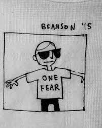 Single panel of a three-panel comic featuring a guy who is wearing a shirt that simply says "One Fear."
