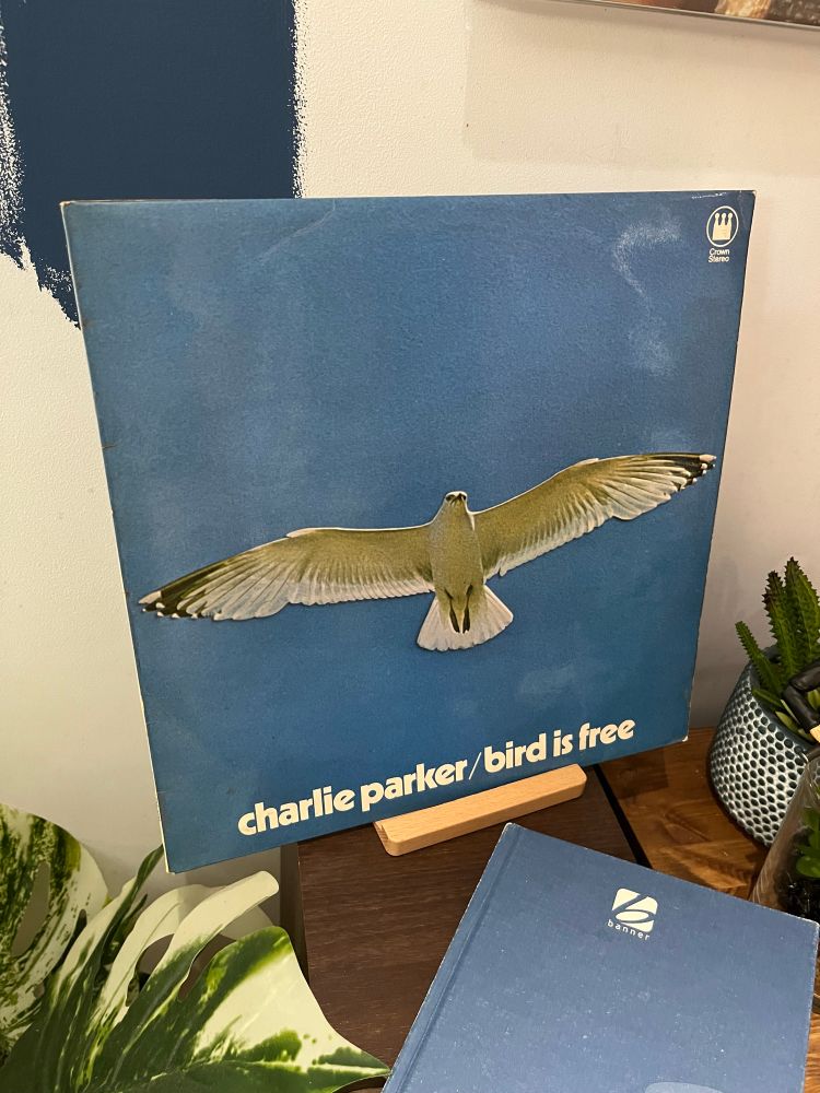 Cover of Bird is Free by Charlie Parker, featuring a white gull against a background of blue sky 