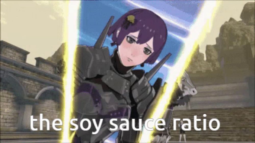 a picture of a girl with the words the soy sauce ratio below her