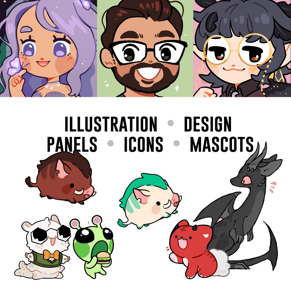 Illustration, design, panels, icons, mascots, and more!
