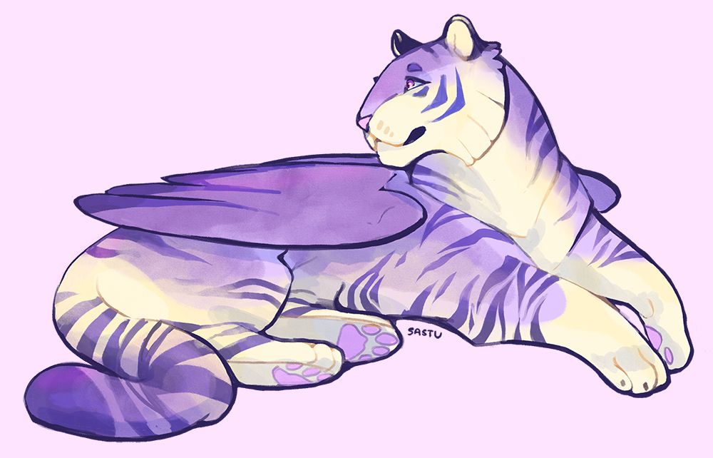 Purple tiger with wings lounging (Faerie Kougra from neopets.com)