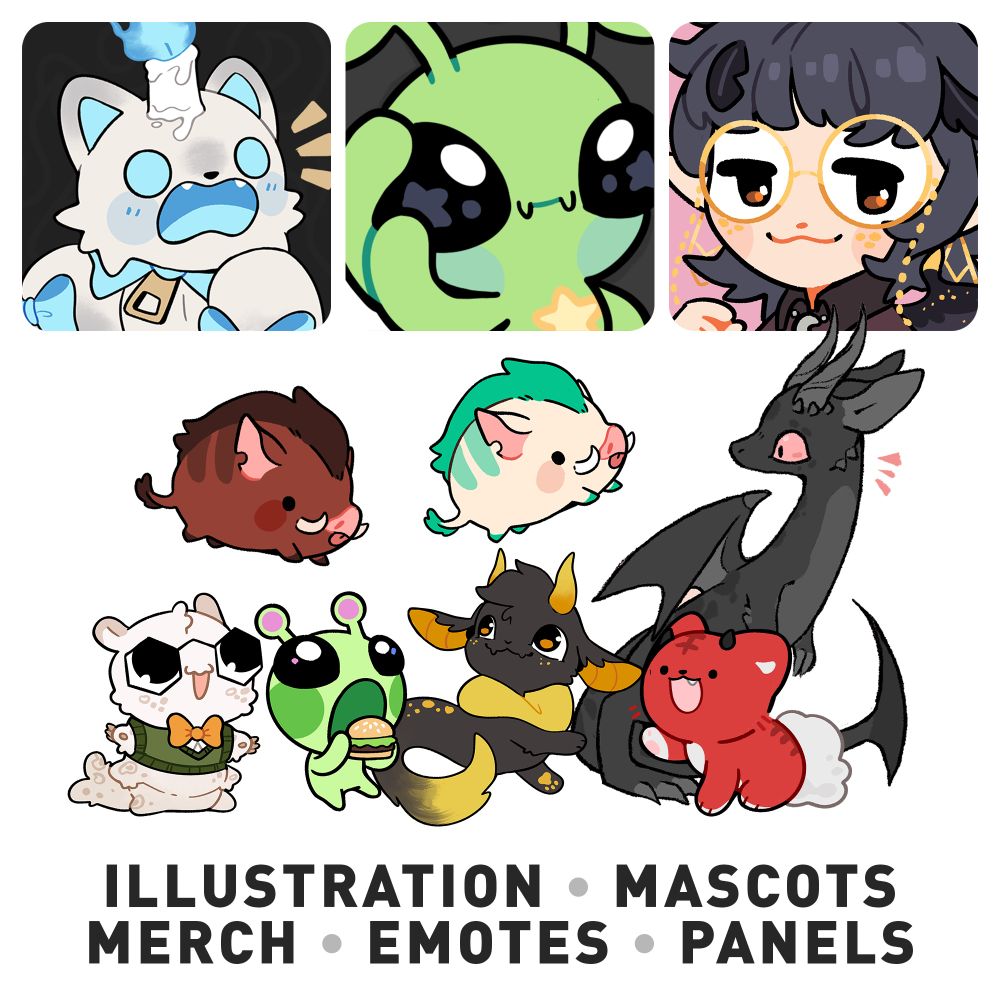 Illustration, mascots, merch, emotes, and panels!