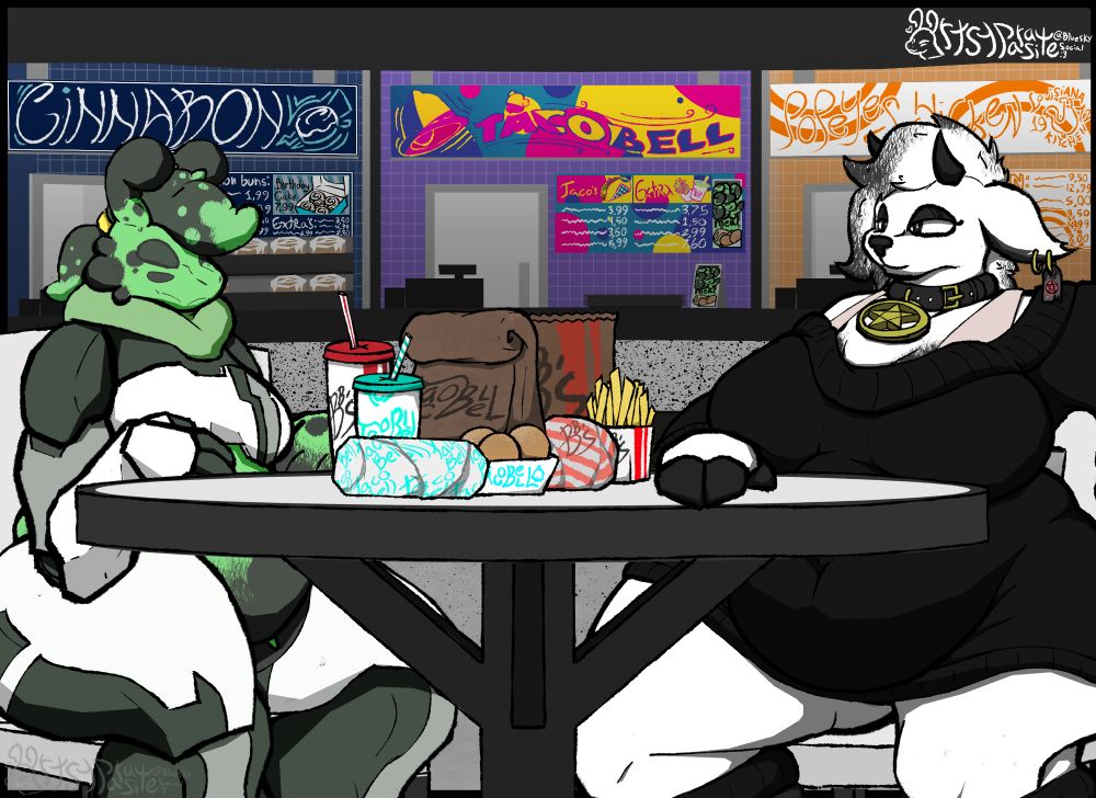 An alternate gloopy design and kirsi sitting at a table