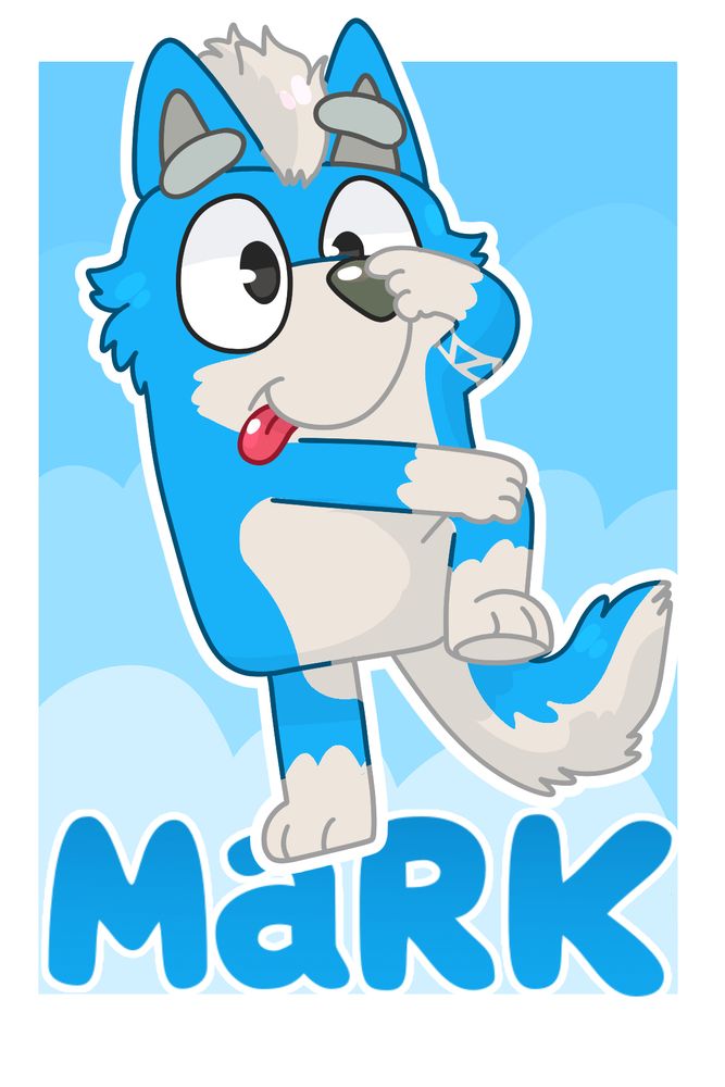 Furry Badge of Mark with Bluey drawing style