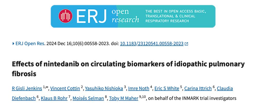 screenshot of study title. Effects of nintedanib on biomarkers in IPF in ERJ Open. 