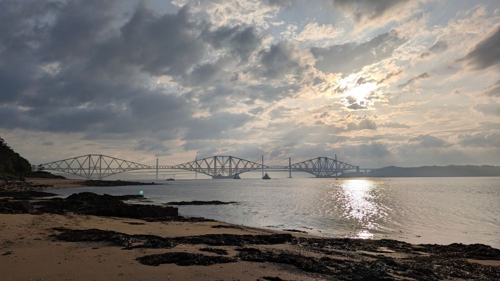 Looking West up the Firth Of Forth to the Railway Bridge, the Road Bridge and the Forth Crossing 