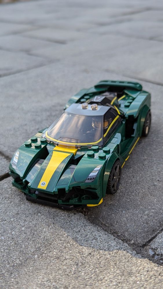 Green Lego Lotus sports car close up 