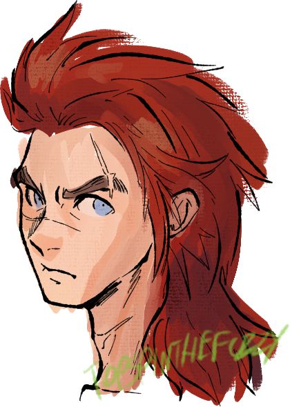 a sketch of Arthur - a red haired, blue-eyed young man