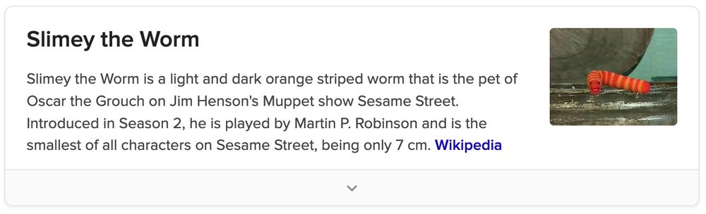 search page result containing text and a link to a wikipedia article on slimey the worm