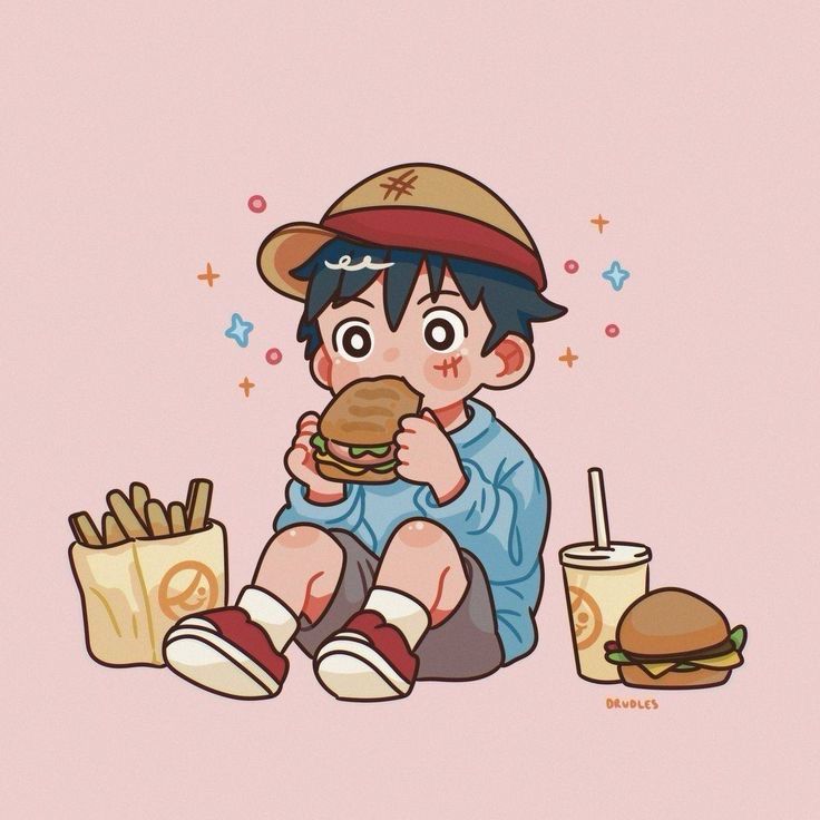 Luffy from one piece as a kid eating food Art by Drubles