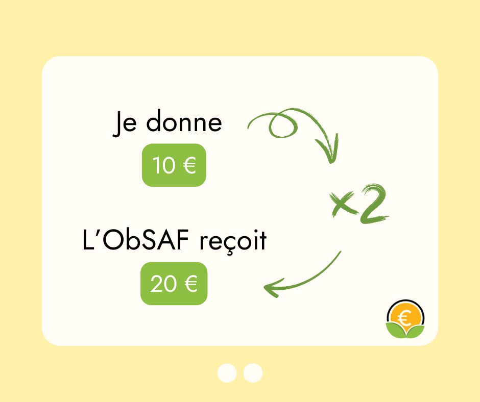 Je donne 10€, l'ObSAF reçoit 20€.