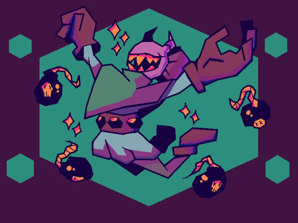 Commission of Krustin's OC Moga jumping in the air with bombs surrounding her