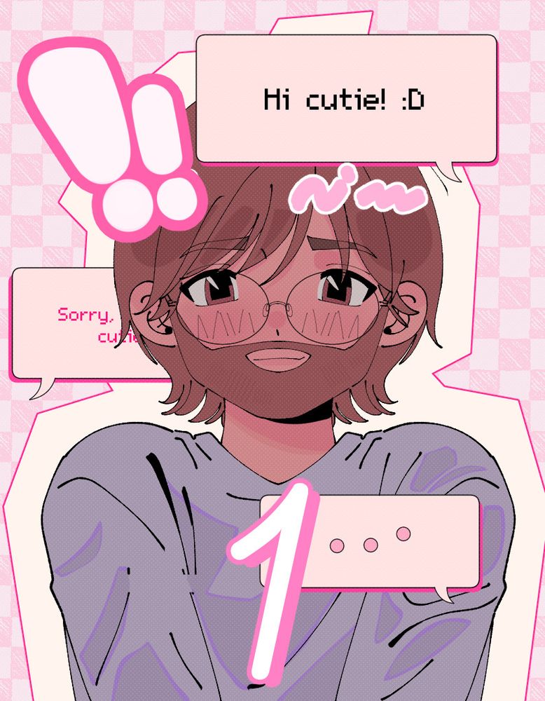 Ivan from Cupid's Chatroom flustered when MC sends a message that says "Hi cutie! :D" The number 1 is shown for the new demo's countdown