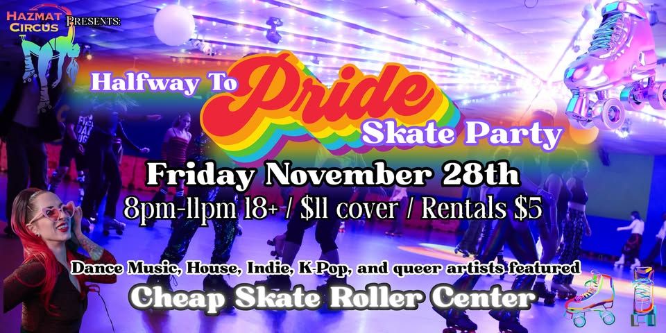 To some, this day is a consumer's paradise... I say we stop the shop and create a new holiday- Halfway to Pride!
Let's get together and rollerskate and make new friends and new memories, I'll be playing upbeat dance music, House music, a bit of Hip-Hop and R&B, some 2000's hype music, and of course K-Pop, all while keeping the focus on queer artists.
Dress up if you like, and bring all your friends!
Usually black Friday is boring as heck, so let's make it a freakin PARTY.
8pm-11pm / 18+ / $11 / $5 rentals (inlines or quad skates)