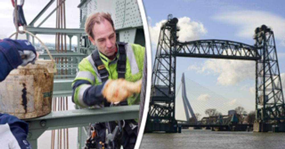 Een van de meest iconische bruggen van Rotterdam wordt nog met de hand gesmeerd