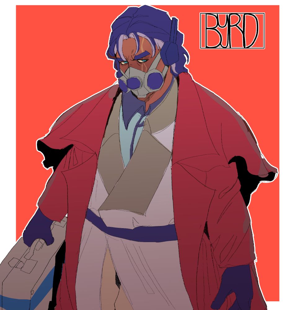 My rendition of a human Optimus prime, he is wearing a red overcoat and a gas mask, he is also holding a suitcase with a blue stripe.