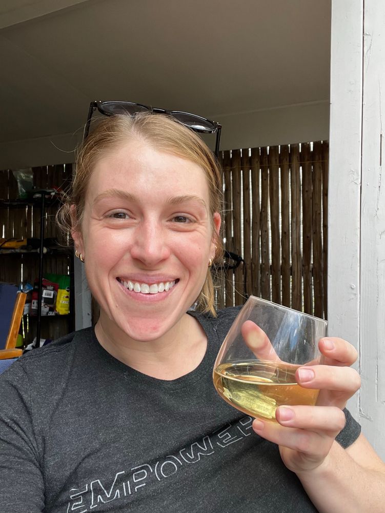 Emily with a nice Piquepoul. And always wear sunscreen. 