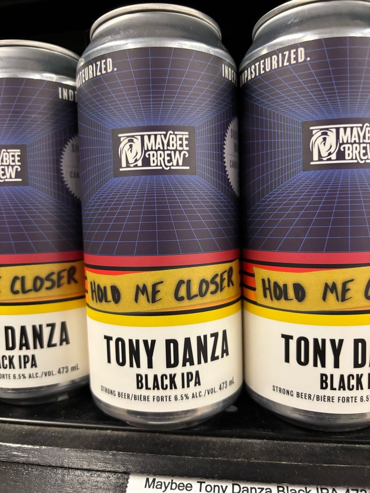 A can of black IPA beer named Hold Me Closer Tony Danza