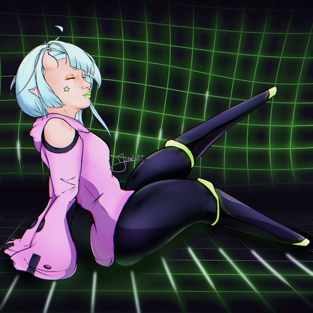 Remy is a cyber-oni vtuber in my setting. They are also an accomplished runner/hacker who works at a corporate call center hellscape by day. At night, they attempt to get their struggling vtubeing career off the ground