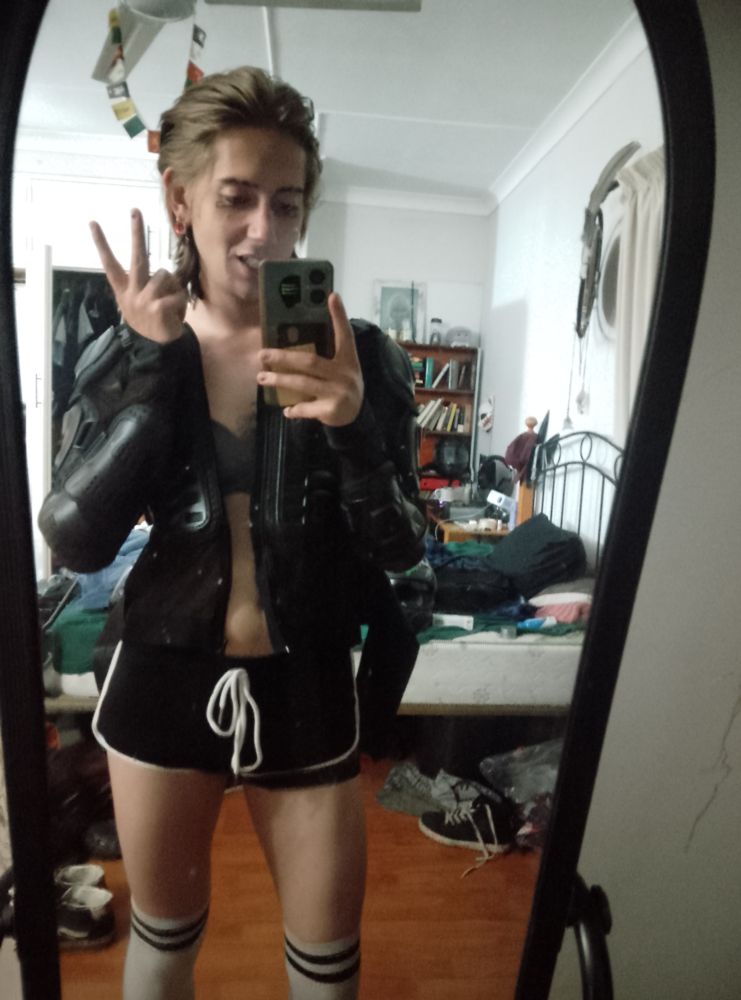 Me in my bike armour femboy shorts and thigh highs