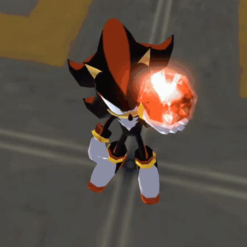 shadow the hedgehog is holding a blue emerald and a green emerald