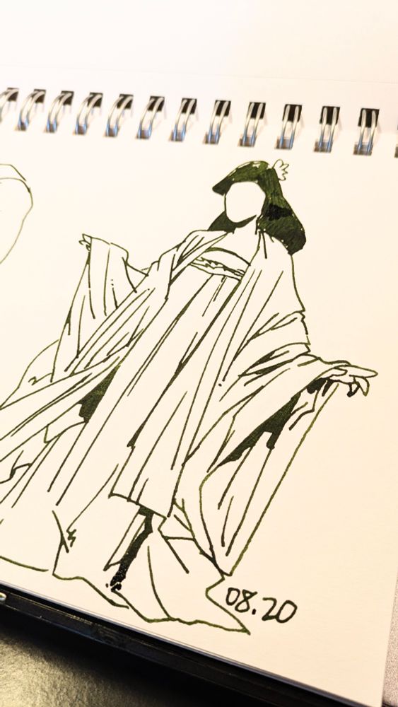 ink drawing of a person in hanfu