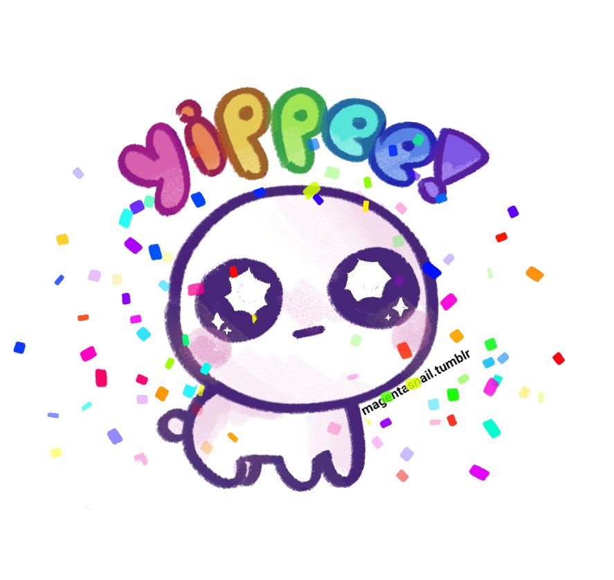 autism createre going yippee with beautiful sparkling eyes and confetti art by magenta snail on tumblr