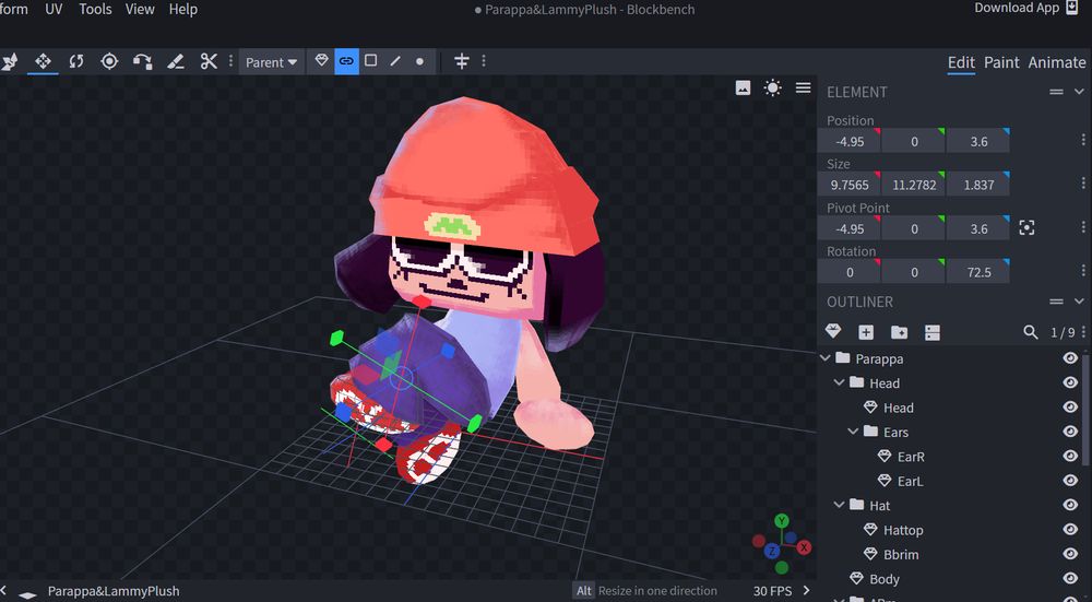 An unfinished 3D model of Parappa the Rapper done in my style.