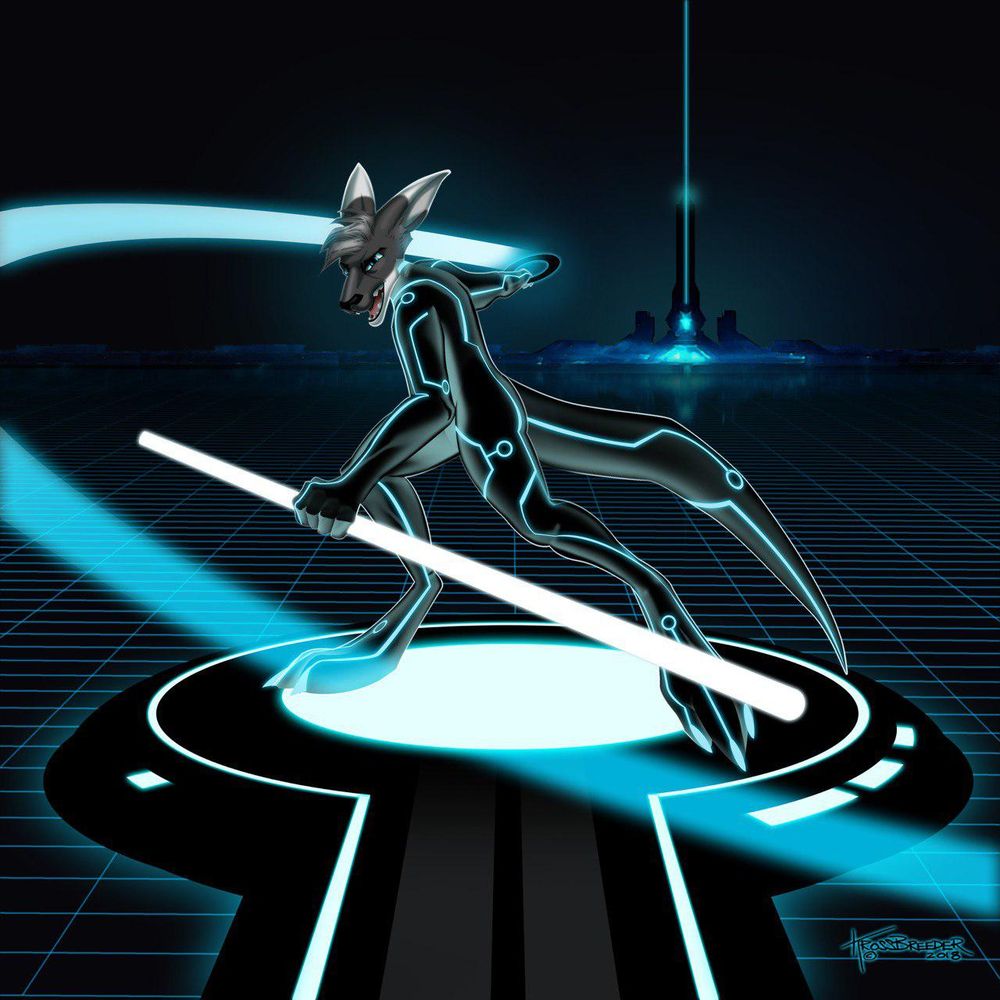 A kangaroo character dressed up in TRON-inspired clothing.