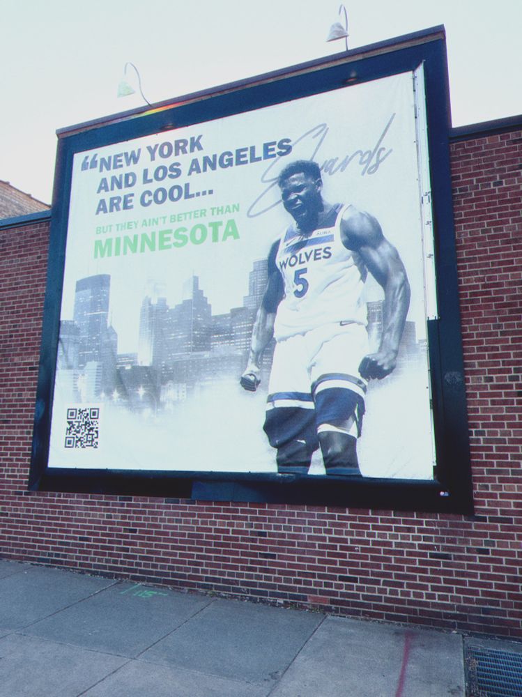Mural of Minnesota Timberwolves Anthony Edwards on brick wall