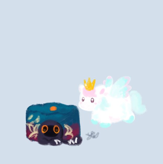 a pencil brush doodle of Sesame Cake and Little Ica from Honkai Star Rail