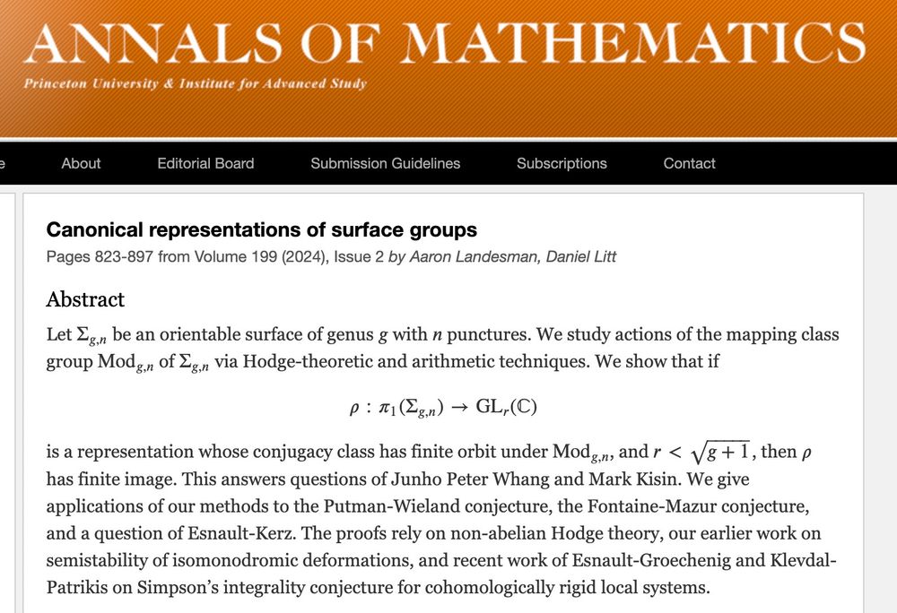 Canonical representations of surface groups, Annals