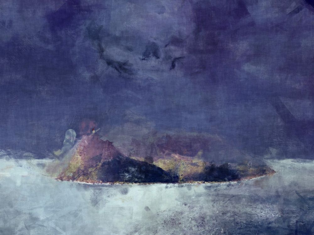 A painting of a mysterious island. Or maybe it's a sleeping sea creature. I'm sure it's fine.