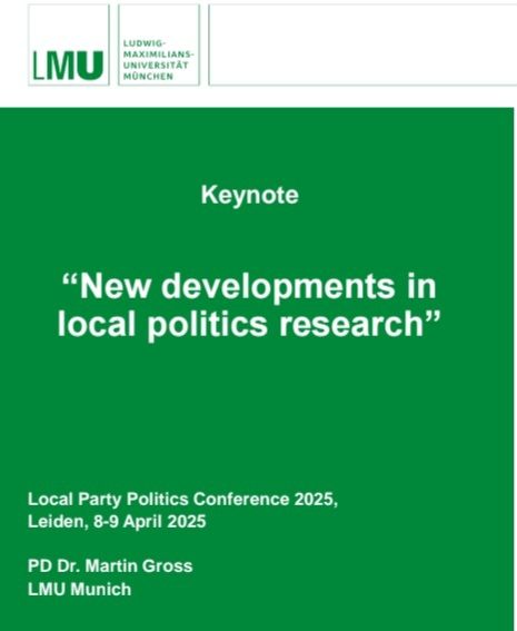 First slide of keynote speech on new developments in local politics research. 